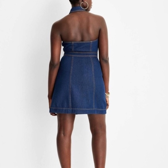 Future Collective dress Alani Noelle halter mini dark denim open back 2 - Picture 2 of 10